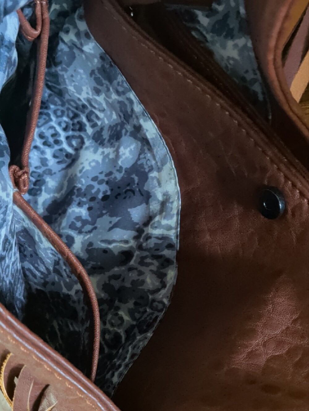Fringed Shoulder Hobo Bag in Brown with Tan Accents - Picture 5 of 12
